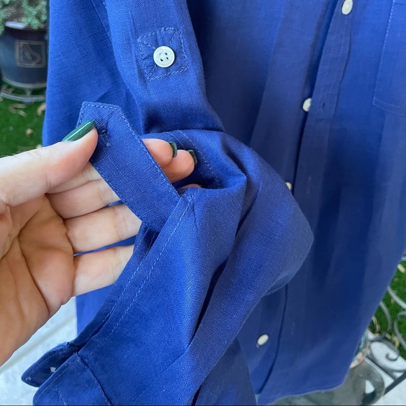 Tommy Bahama Deep Royal Blue 100% Linen Mens Long Sleeve Button Up Shirt Size M - Picture 4 of 16